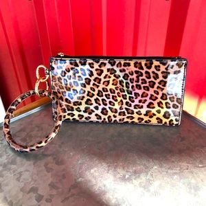 On the town leather leopard bracelet key pouch